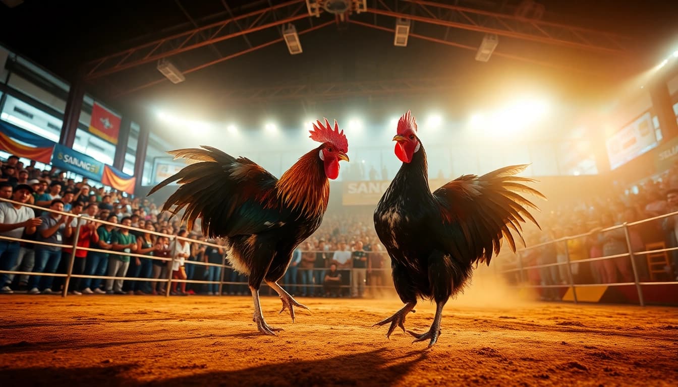 Live cockfighting event showcasing sabong67.ac with vibrant colors and thrilling atmosphere.
