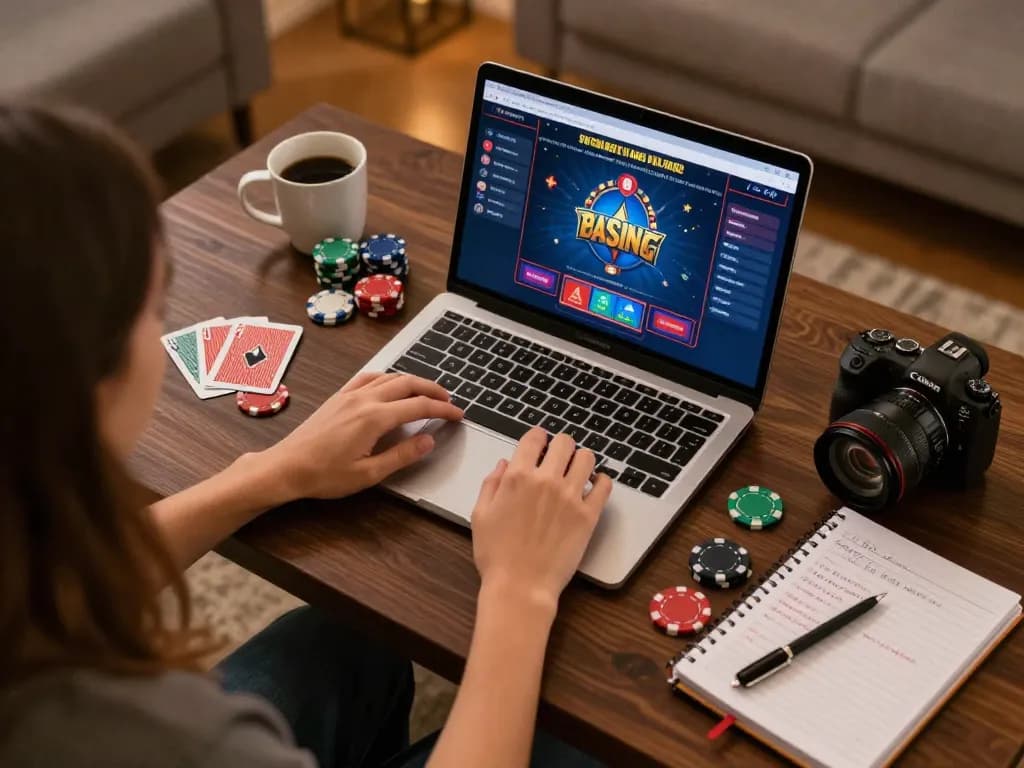 Svenska casino utan licens spelscen med livlig online poker gameplay hemma, som visar strategiska spelselement.