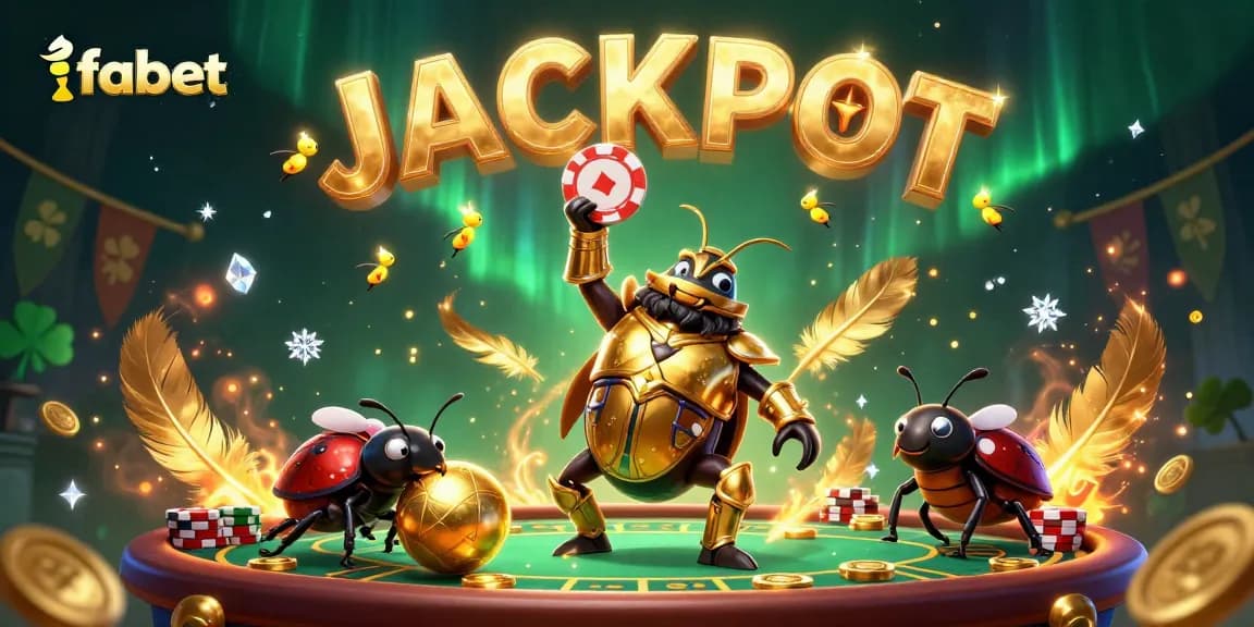 Experience winning thrills at fabet with a victorious hercules beetle lifting a poker chip.