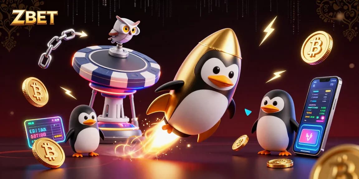 ZBET players navigate vibrant casino worlds, propelled by golden coins amidst Bitcoin and Ethereum elements