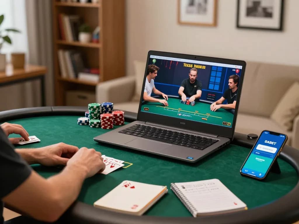 Dabet online poker game highlighting strategic gameplay in a cozy home setting.