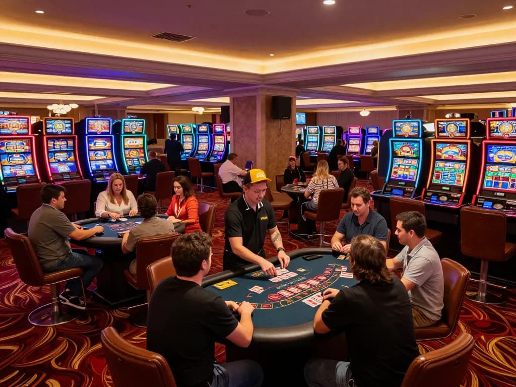 Players enjoying blackjack at nhà cái KONG88 in a vibrant casino atmosphere with lively interactions