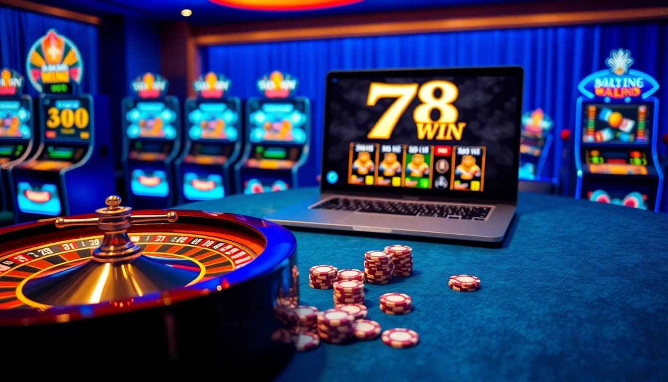 78 Win players enjoying an exciting online gaming experience with vibrant casino visuals.