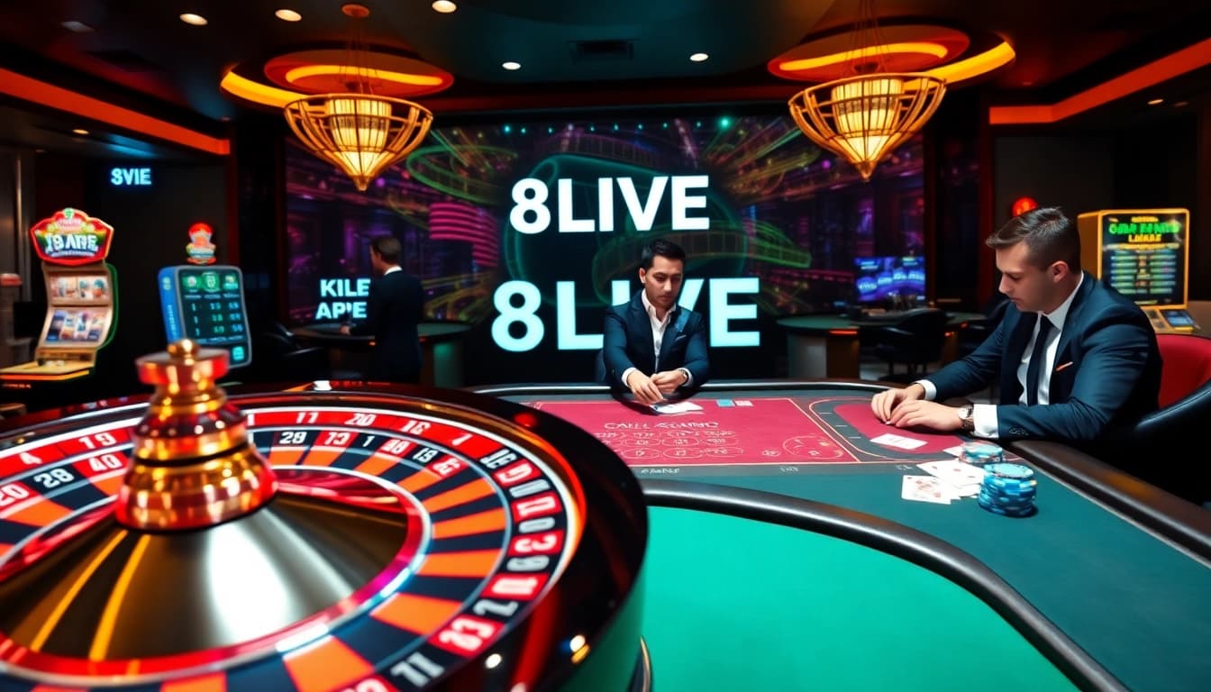 Experience high-stakes gambling at 8LIVE with an immersive online casino scene.