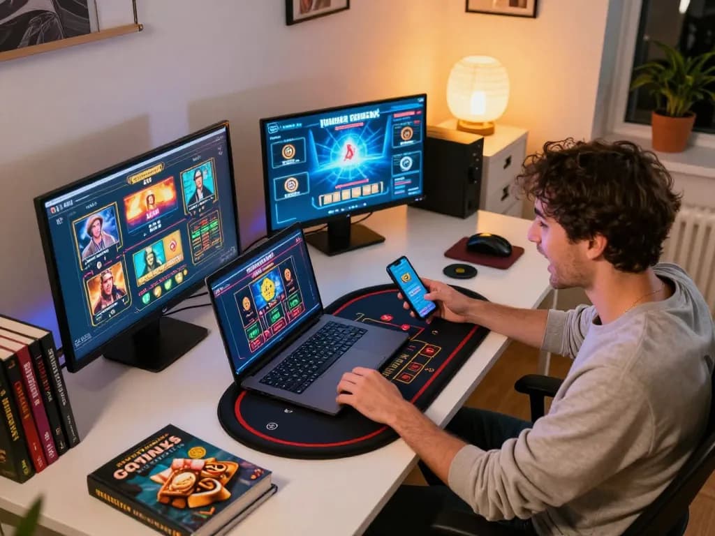 Online gambling session at nhà cái GA88 with player engaged on laptop and smartphone