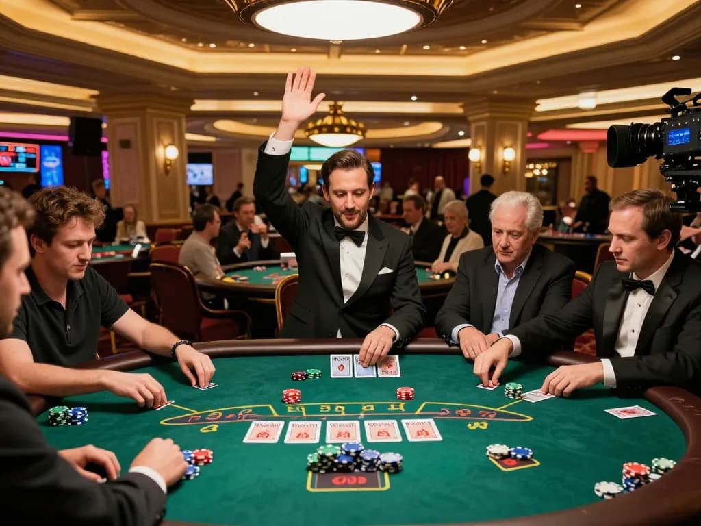 vu88a blackjack table scene with players focused on the dealer and vibrant atmosphere