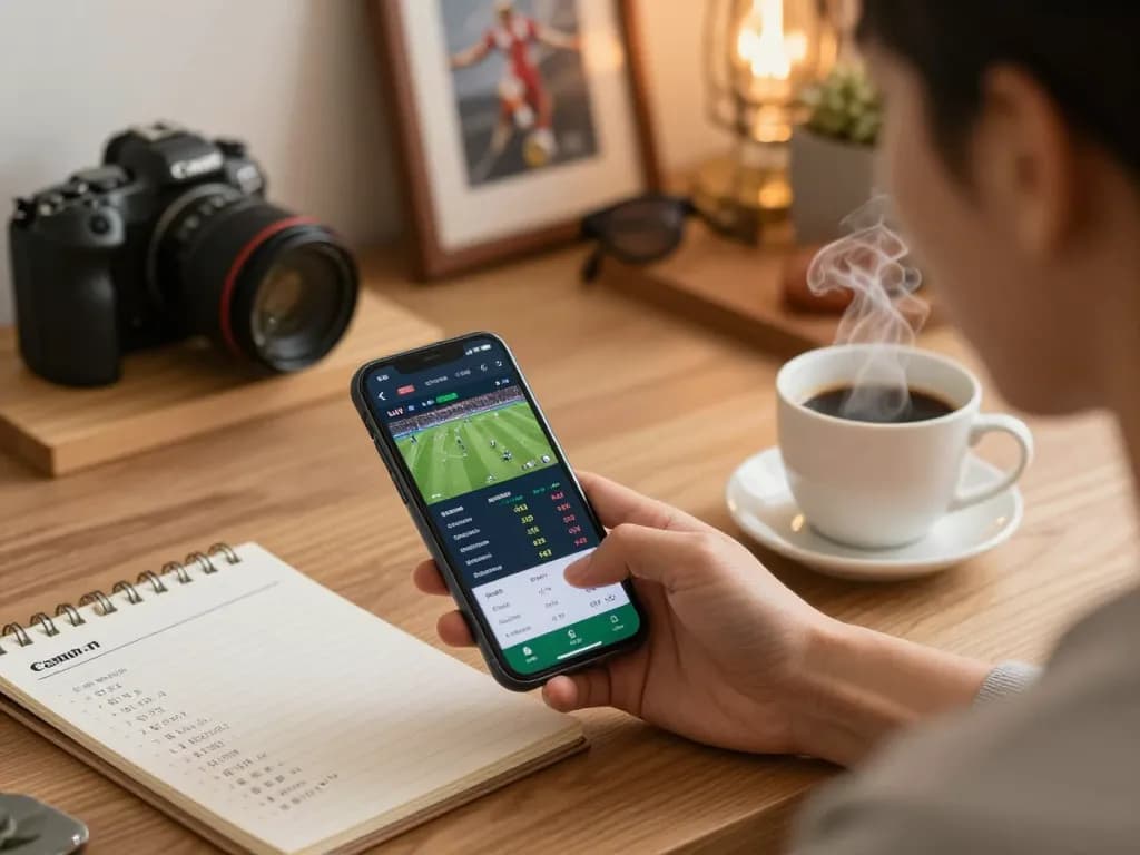 Engaging in sports betting through the tip88 app on a smartphone with live odds displayed, creating a focused and exciting atmosphere.