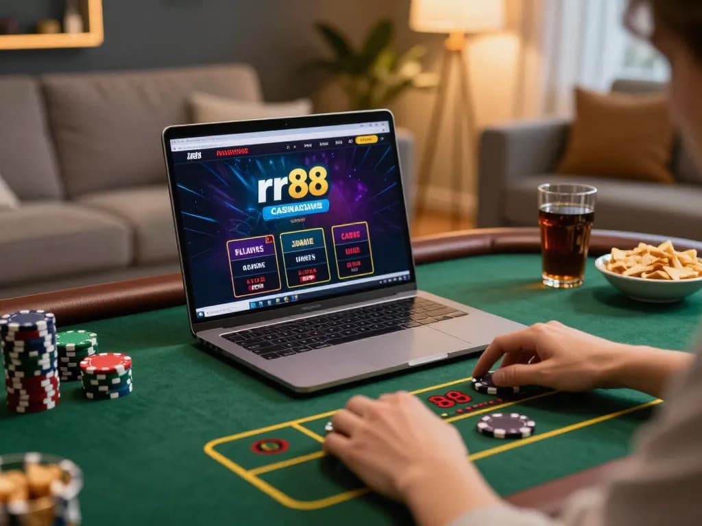 Engaging online gaming at rr88 with players placing bets in a cozy home setting.