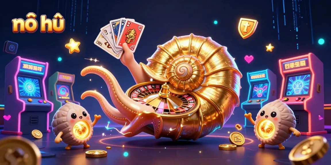 Experience nổ hũ excitement with vibrant 3D illustrations showcasing gaming action and winnings.