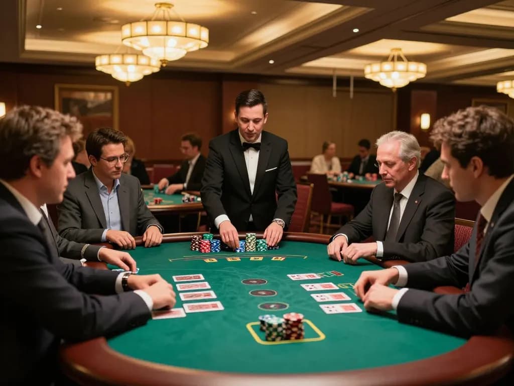 Engaged players enjoying a thrilling blackjack game at lode88vi casino, showcasing high-stakes excitement and professional dealers.