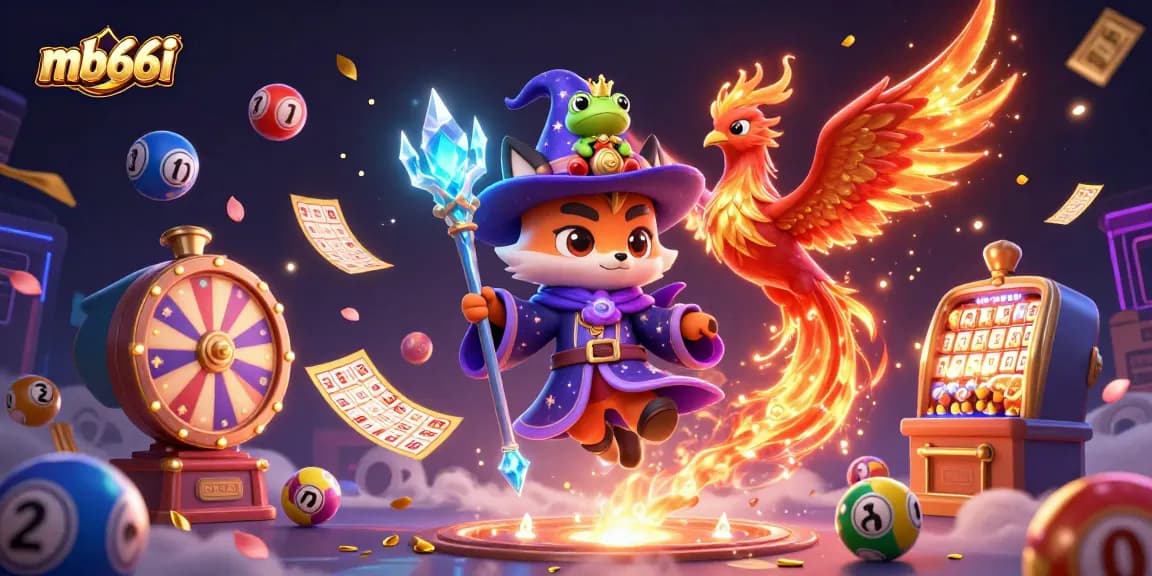 Experience thrilling wins with mb66i in this vibrant 3D casino scene featuring lucky symbols and prizes.