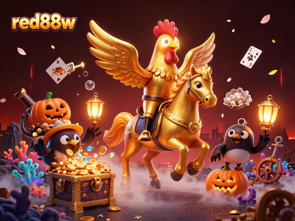 Experience the excitement of gambling at red88w with dynamic golden hen and treasures in a vivid casino.