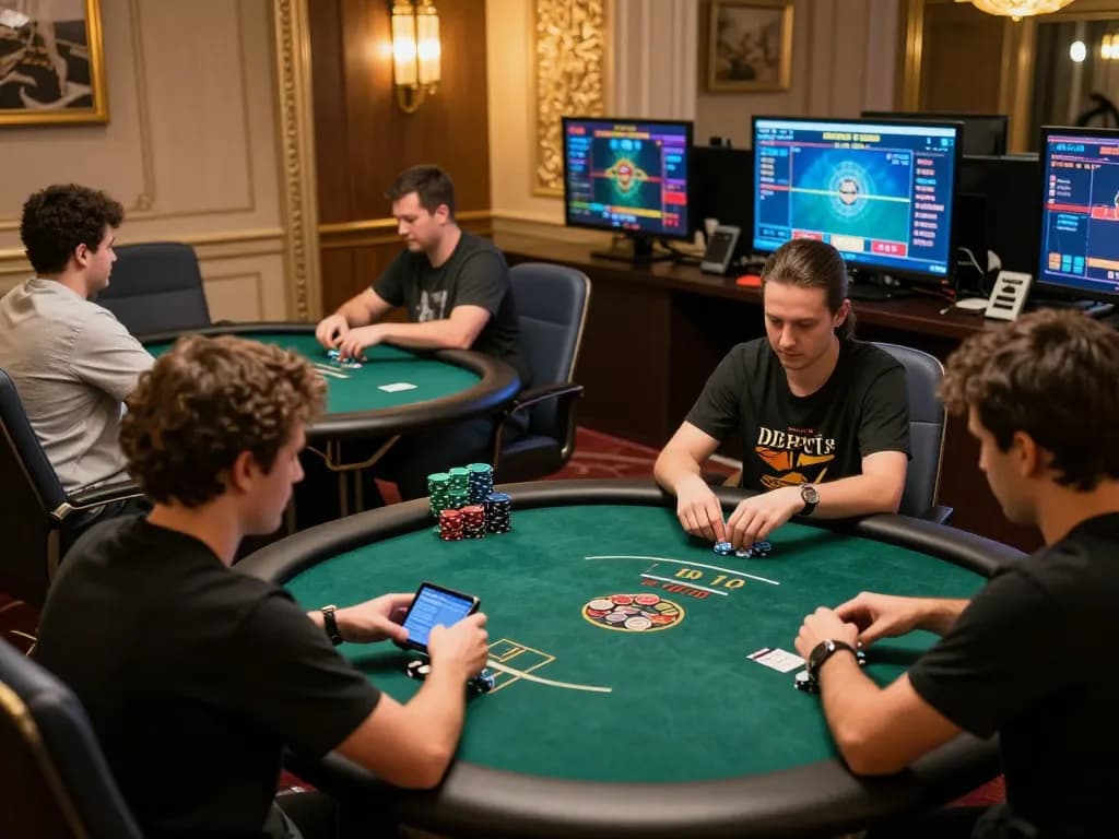 Engaging online poker action at DEBET, showcasing players immersed in strategic gameplay.
