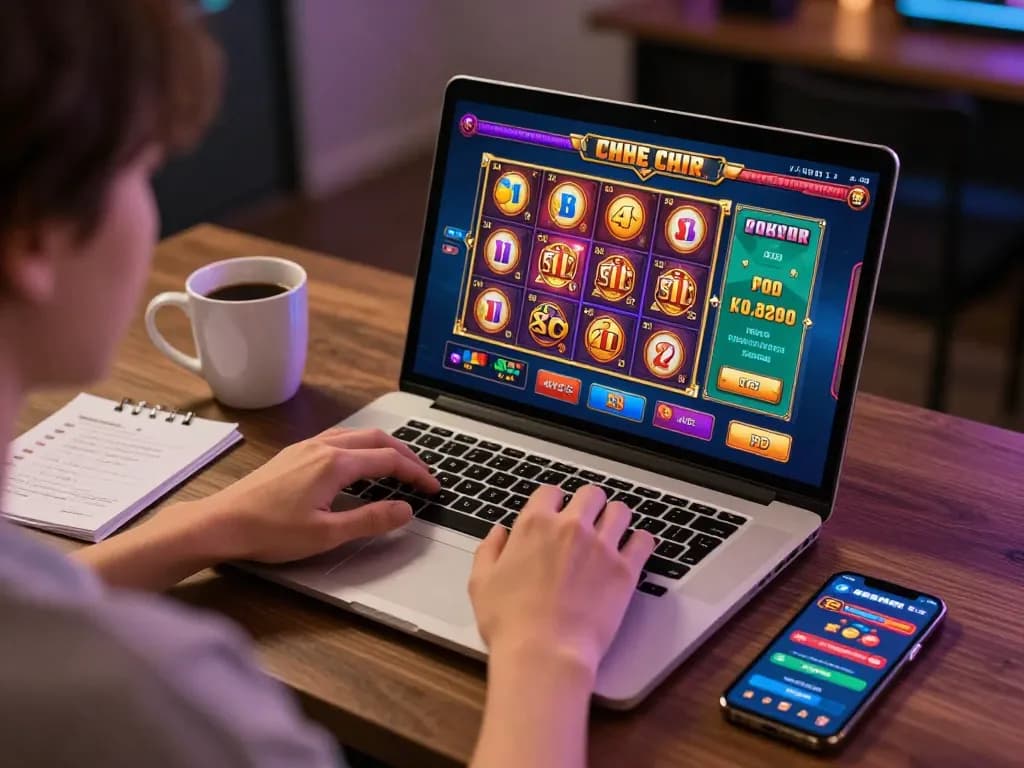 A player enjoying ku win on an online casino game from their cozy home setup, showcasing a friendly gambling environment.