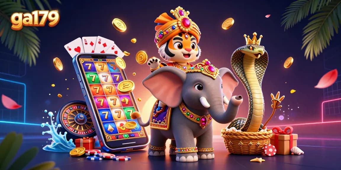 Discover exciting gameplay at ga179 with a vibrant cartoony casino illustration showcasing dynamic slot games.
