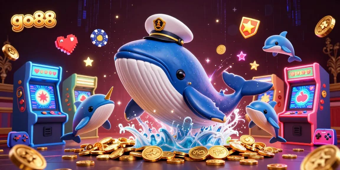 Experience the thrilling world of go88 with a playful ocean scene featuring a whale and friends in a vibrant casino.