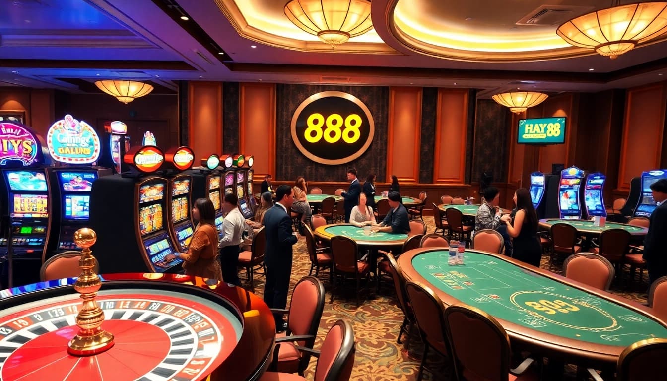 Experience thrilling gaming at HAY 88's vibrant casino floor with exciting slot machines and poker tables.