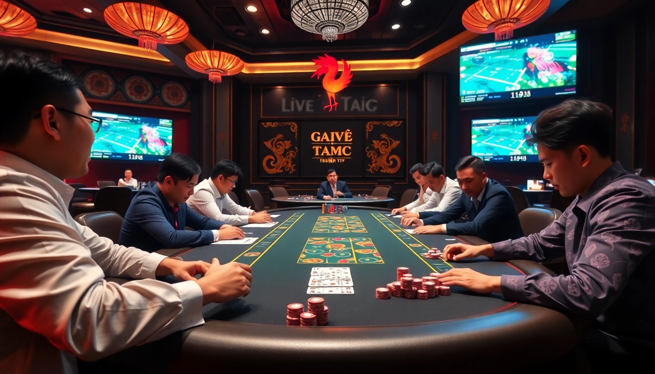 Engaging live betting scene for đá gà trực tiếp with vibrant colors and detailed visual elements.