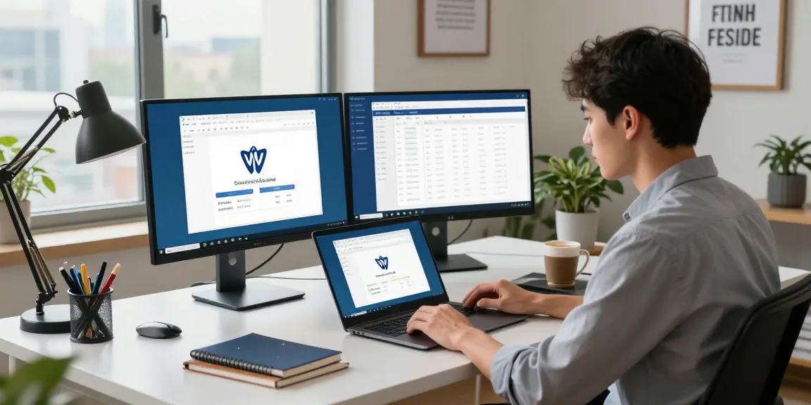 Downloading WPS Download on a laptop in a modern home office.