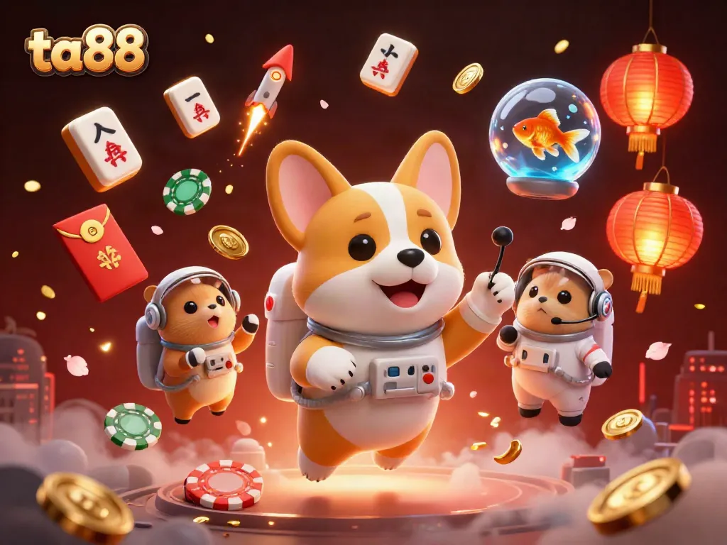 Engage in thrilling casino action with ta88 as a playful astronaut corgi floats amid sparkling elements