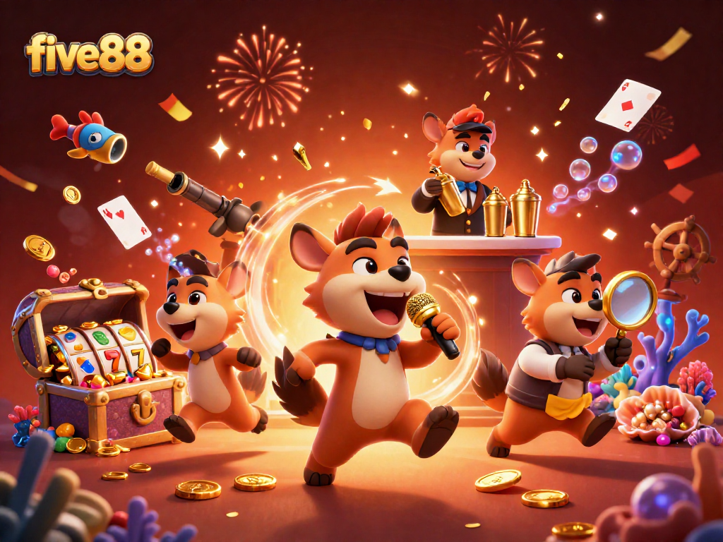 Watch hyenas at five88 perform comedy, mixing drinks, and checking IDs amidst colorful slots.