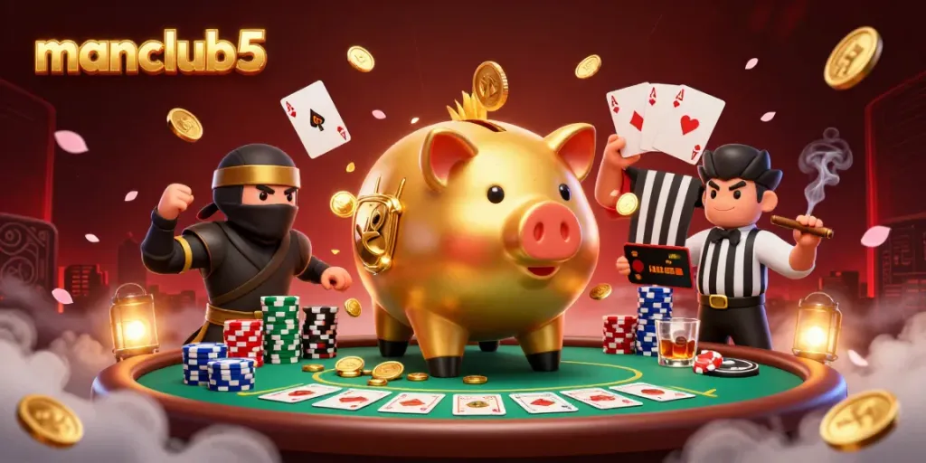 Engage with manclub5 featuring an epic 3D cartoon casino showdown among lively characters and vibrant game elements.