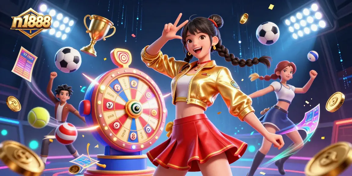 Engage with n1888 and explore vibrant casino action in an energetic 3D illustration featuring captivating games.