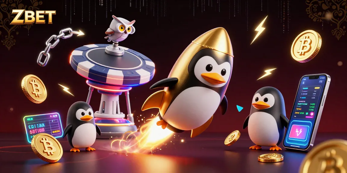 ZBET players navigate vibrant casino worlds, propelled by golden coins amidst Bitcoin and Ethereum elements