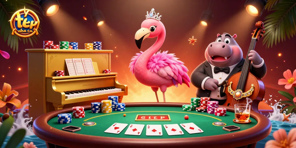 Bet on ty le keo nha cai while enjoying a vibrant casino scene with characters and poker elements.