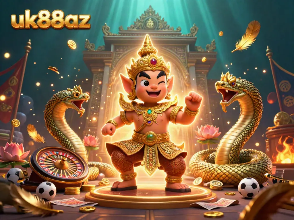 Engage in thrilling sports betting adventures with the uk88az platform, featuring a vibrant 3D illustration.