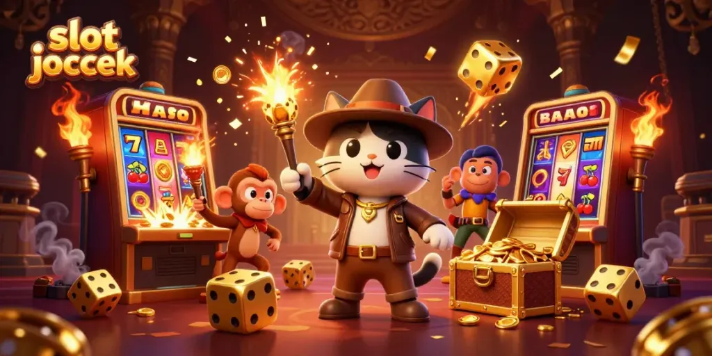Experience a thrilling slot jackpot adventure with treasure as our cartoon archaeologist cat discovers the riches!