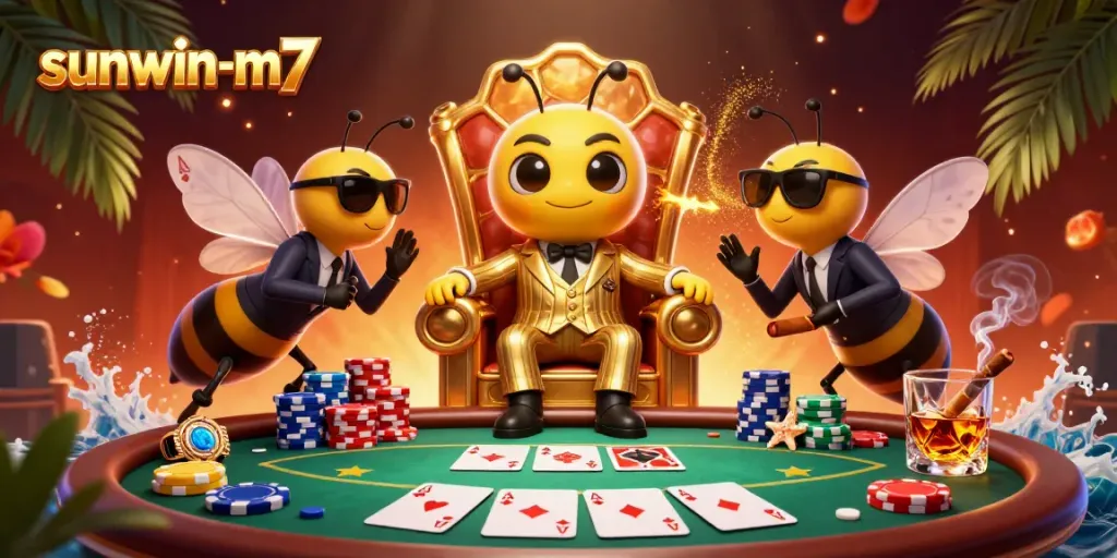 Engage in thrilling gameplay with sunwin-m7 in a vibrant casino scene with colorful poker elements.
