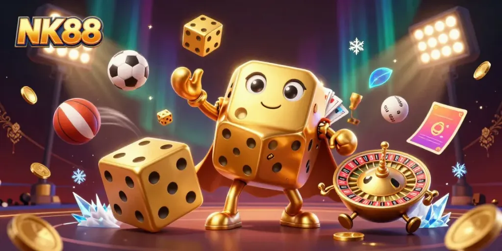 Engage with thrilling adventures at NK88 Casino featuring golden dice and vibrant sports dynamics.