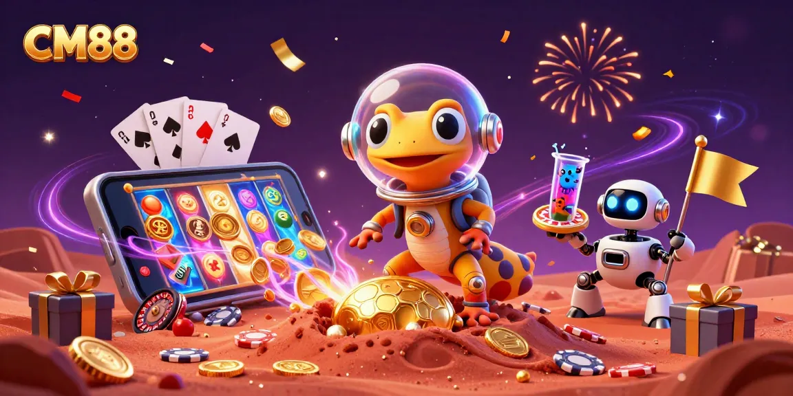 Spin to win at CM88 with a Martian gecko exploring a golden casino on Mars!