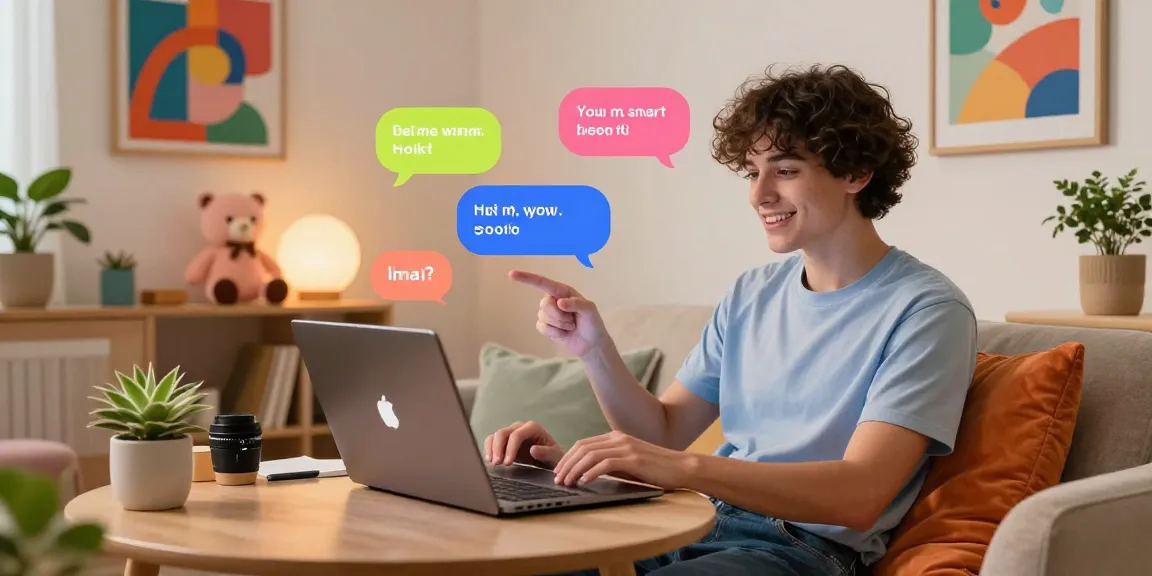 Interactive NSFW chat bot engaging with user in cozy, modern room.