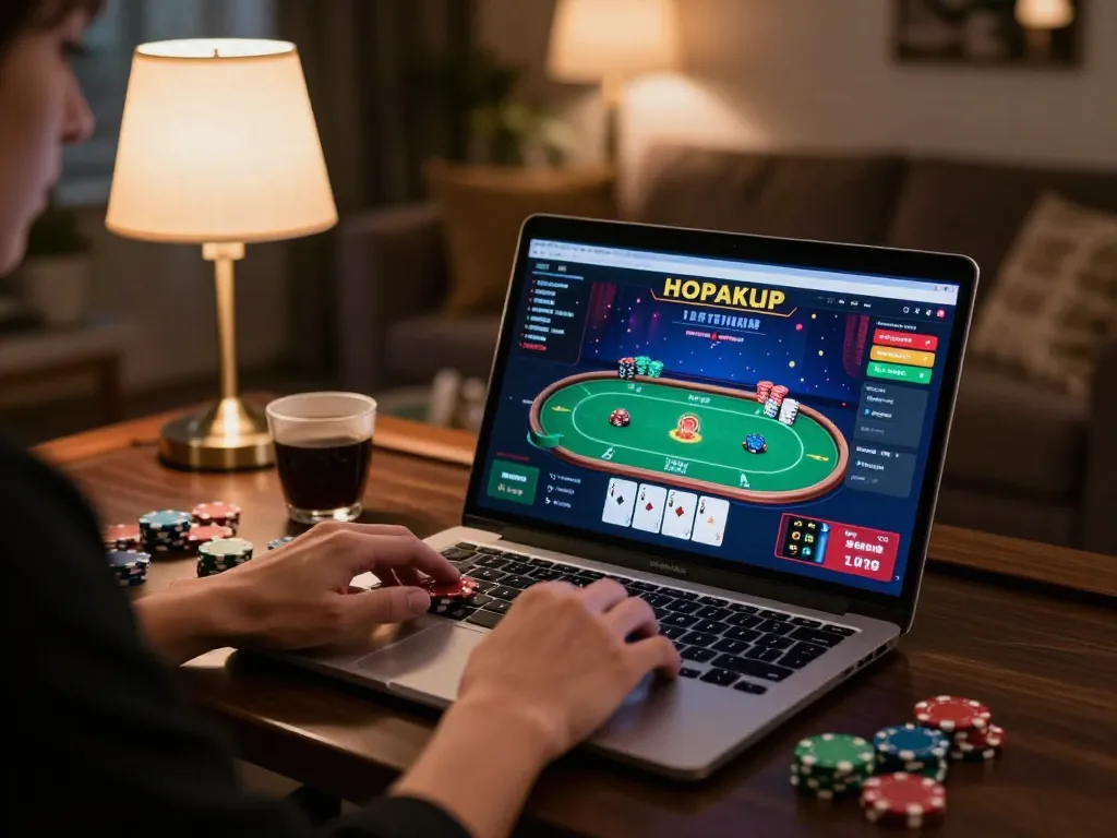 cm88 online casino setup with a player engaging in a live poker game on a laptop