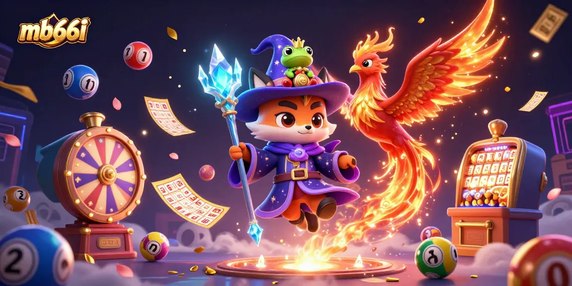 Experience thrilling wins with mb66i in this vibrant 3D casino scene featuring lucky symbols and prizes.