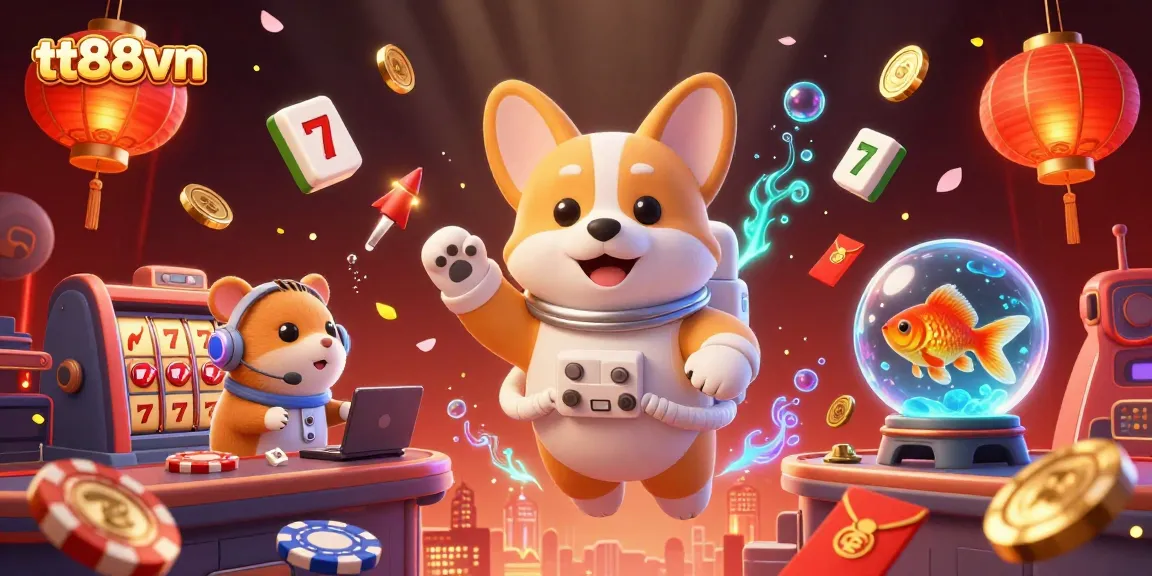 Spin to win at tt88vn with our thrilling 3D casino adventure featuring a playful astronaut corgi!