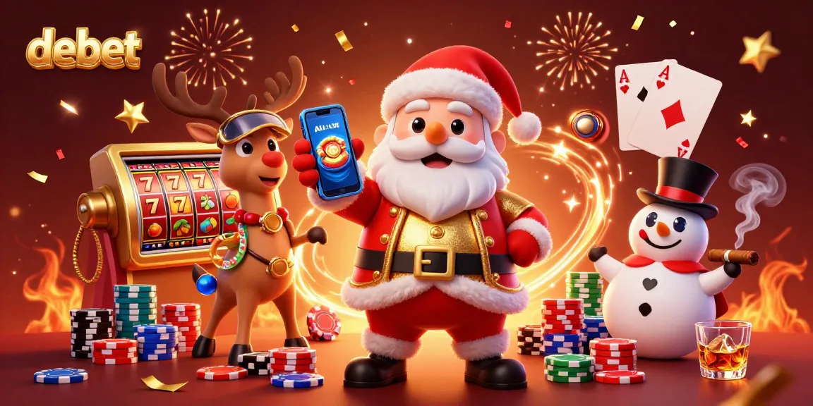Experience the thrill of debet gameplay with Santa and friends celebrating a jackpot win!