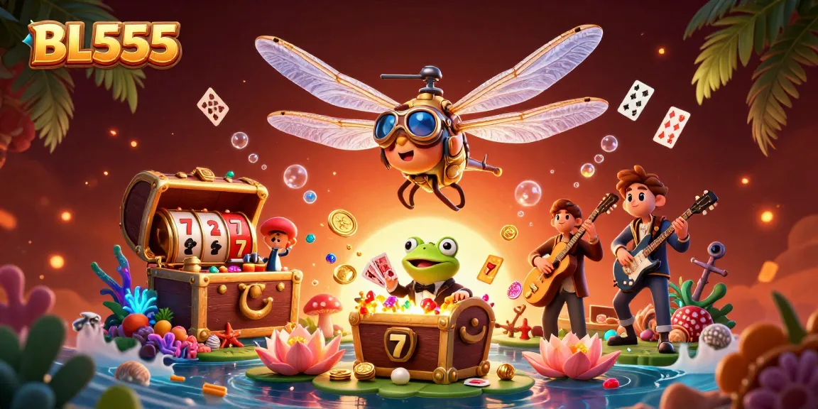 Experience thrilling gameplay with BL555 as dragonfly pilot and frog croupier create excitement