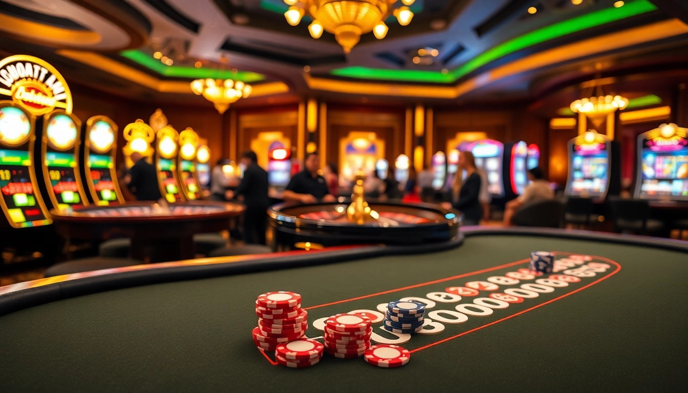 Play and win at U8888 casino tables featuring vibrant poker chips and a roulette wheel.