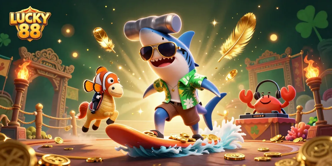 Surf the golden waves of fortune with LUCKY 88's vibrant characters in action, bringing exciting gameplay to life.