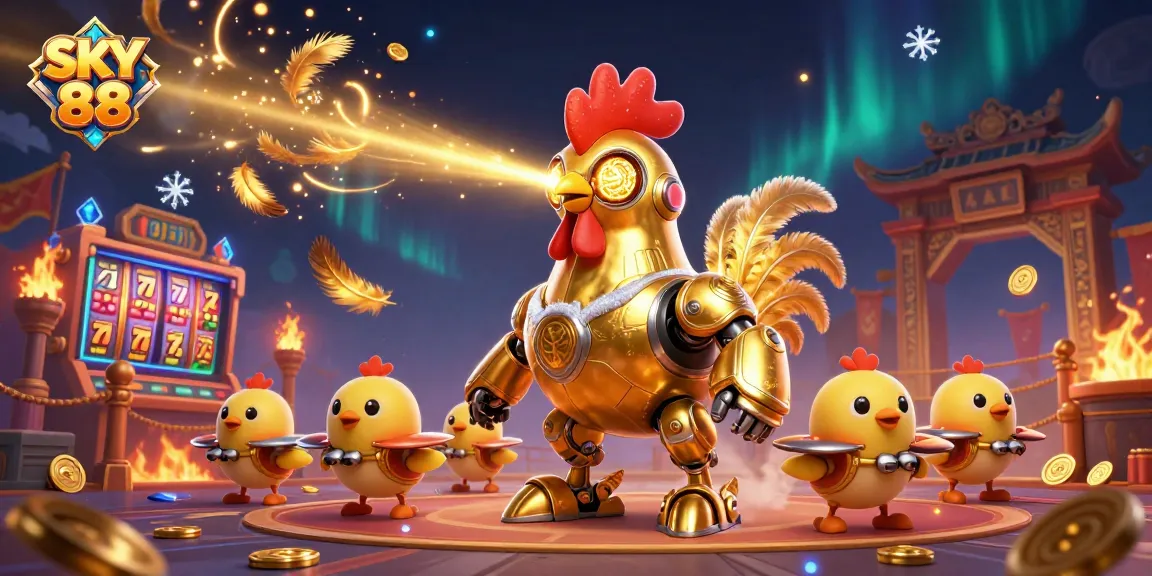 Experience the thrills of SKY 88 with vibrant casino gaming elements in a dynamic 3D illustration.