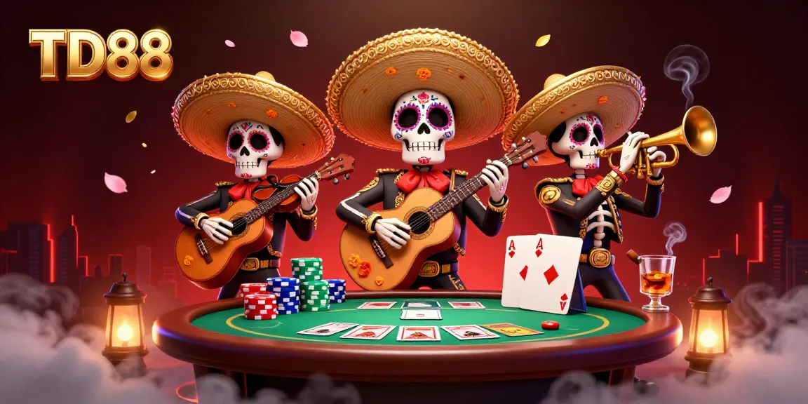 Engage in thrilling gaming experiences at TD88, featuring dynamic poker scenes with festive elements.