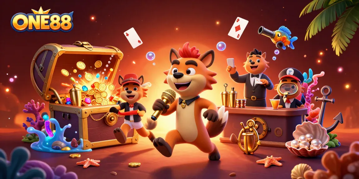 Join the fun at ONE88's vibrant casino where hyenas entertain, mixing drinks, and checking IDs.
