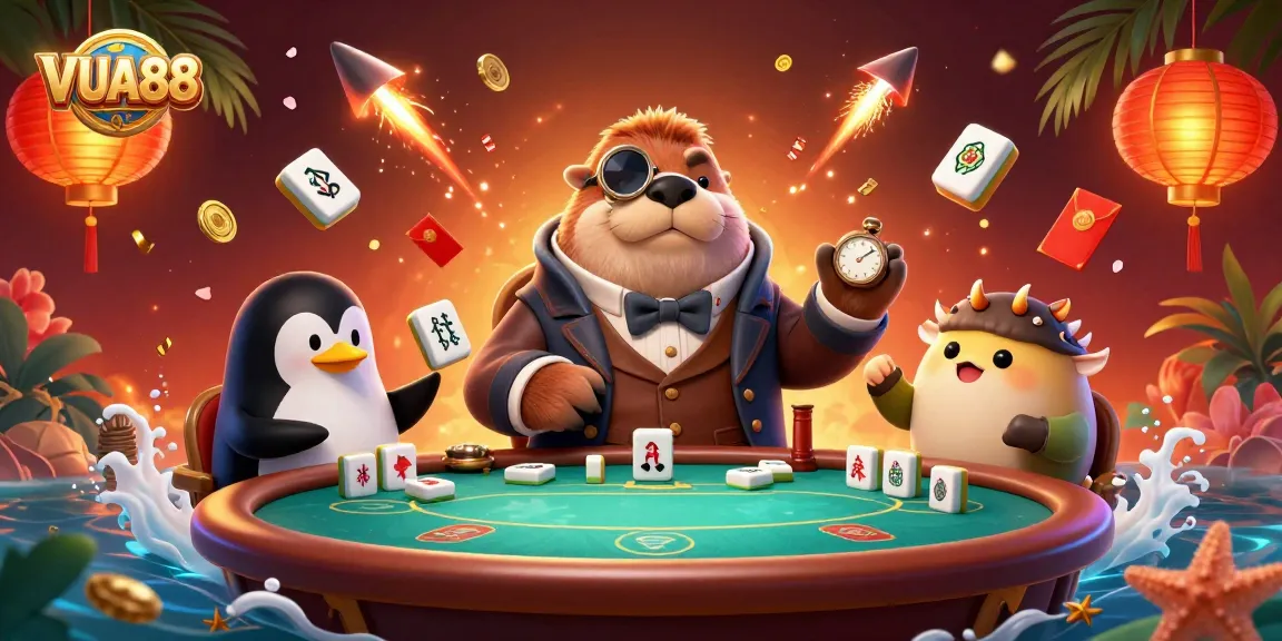 Engage in thrilling poker action with VUA88's vibrant underwater scene featuring charismatic characters.