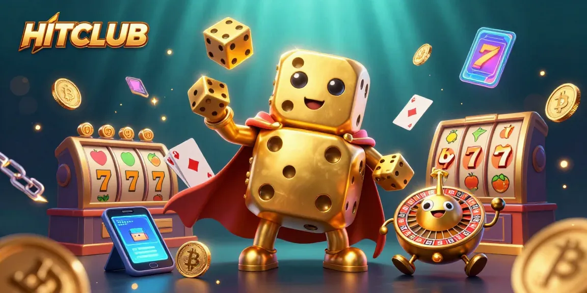 Experience the thrilling HITCLUB gaming adventure with dynamic golden dice and vibrant casino elements.