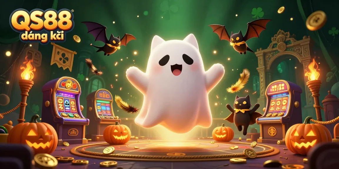 Participate in thrilling wins at QS88 đăng ký with a playful ghost cat and its bat companion in a haunted casino.