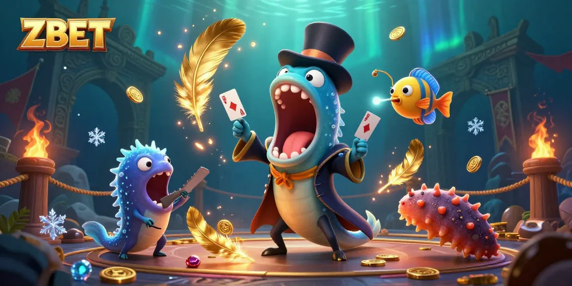 Engage with ZBET's thrilling gaming experience through animated casino characters in a magical underwater setting.